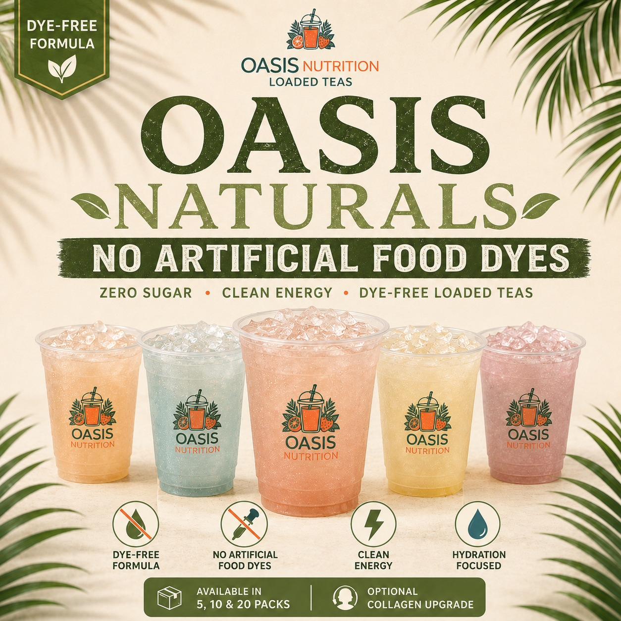 Oasis Naturals Loaded Tea Powder | No Artificial Food Dyes | Zero Sugar Energy Drink Mix