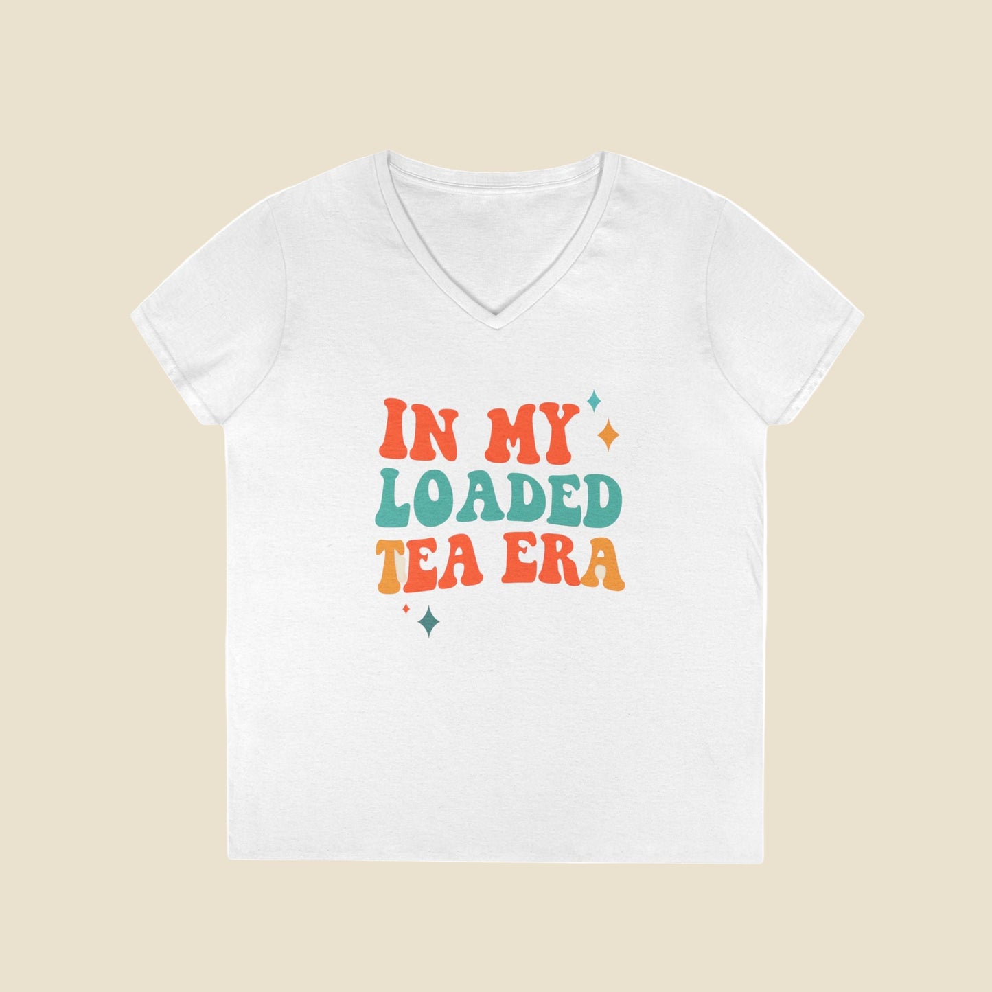 In My Loaded Tea Era” Retro Graphic Tee | Women’s V-Neck T-Shirt for Loaded Tea Lovers