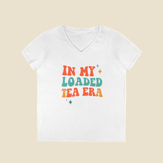 In My Loaded Tea Era” Retro Graphic Tee | Women’s V-Neck T-Shirt for Loaded Tea Lovers