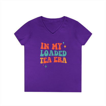 In My Loaded Tea Era” Retro Graphic Tee | Women’s V-Neck T-Shirt for Loaded Tea Lovers