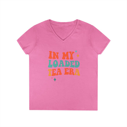 In My Loaded Tea Era” Retro Graphic Tee | Women’s V-Neck T-Shirt for Loaded Tea Lovers