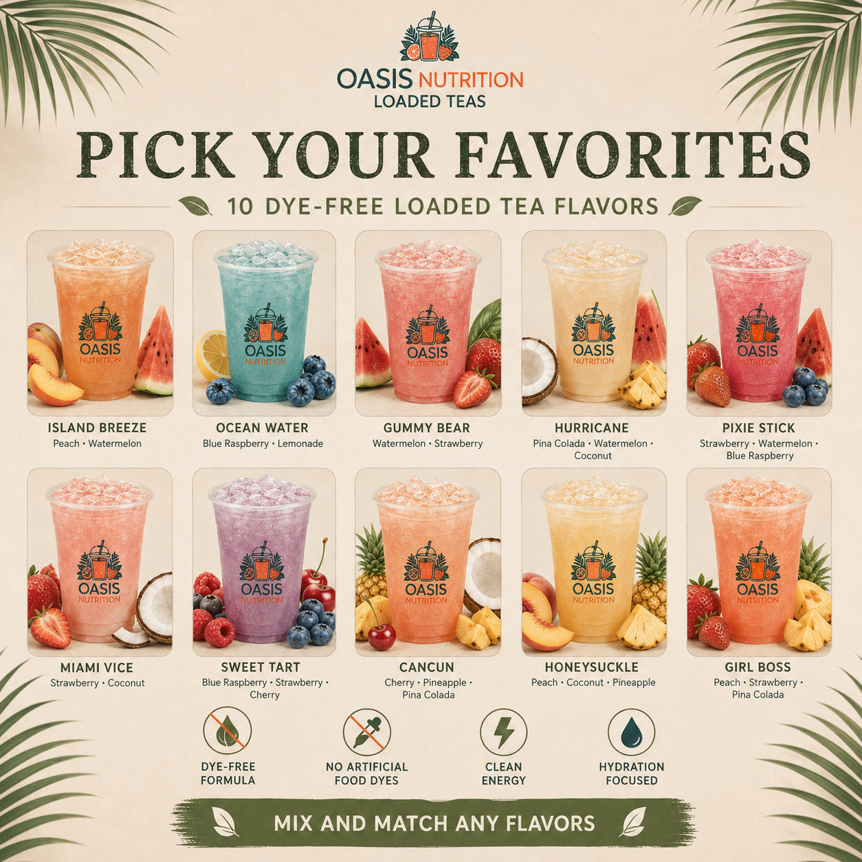 Oasis Naturals Loaded Tea Powder | No Artificial Food Dyes | Zero Sugar Energy Drink Mix