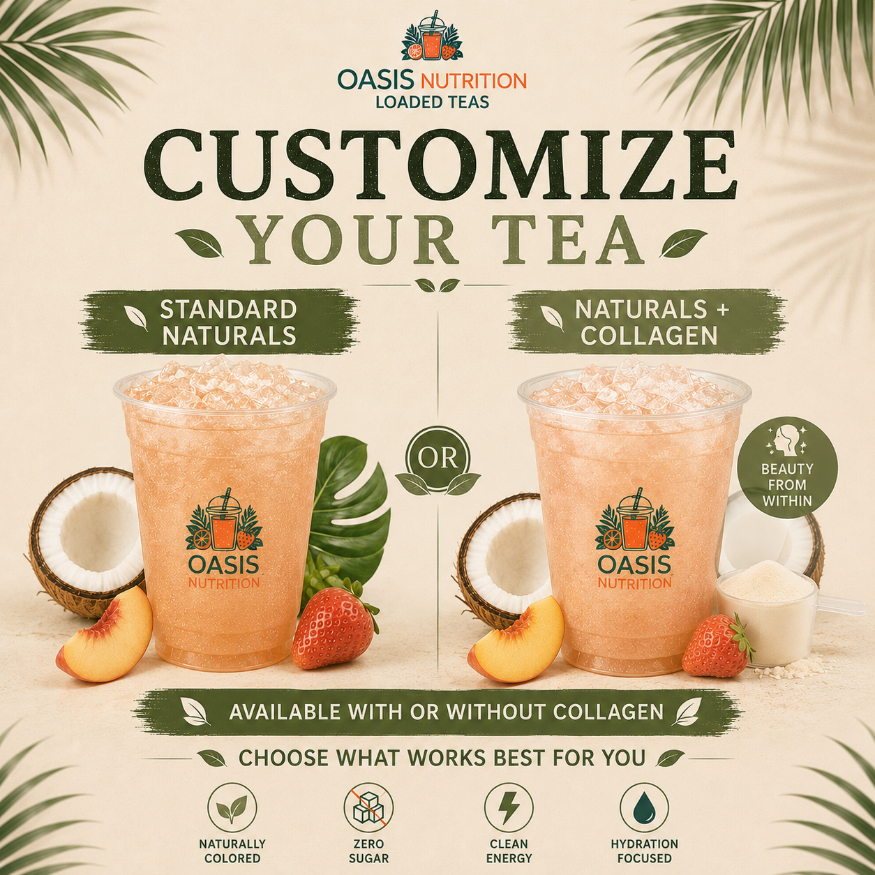 Oasis Naturals Loaded Tea Powder | No Artificial Food Dyes | Zero Sugar Energy Drink Mix
